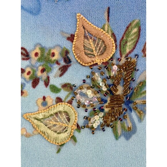 Vtg Alberto Makali Embroidered Floral Beaded Sequin Blue Knit Top M | Boho Indie - Picture 14 of 16